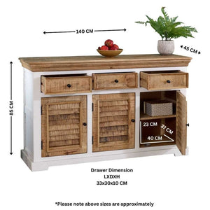 Indian Hub Mango Wood Sideboard 140cm in White & Natural Colour MW07 - White Tree Furniture