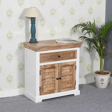 Indian Hub Mango Wood Small Cupboard in White & Natural Colour MW06 - White Tree Furniture