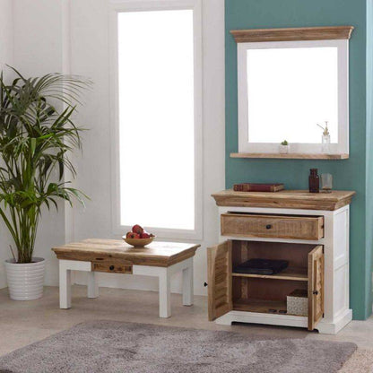 Indian Hub Mango Wood Small Cupboard in White & Natural Colour MW06 - White Tree Furniture