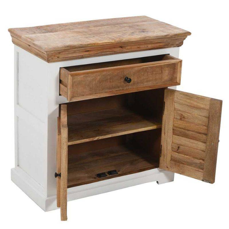 Indian Hub Mango Wood Small Cupboard in White & Natural Colour MW06 - White Tree Furniture