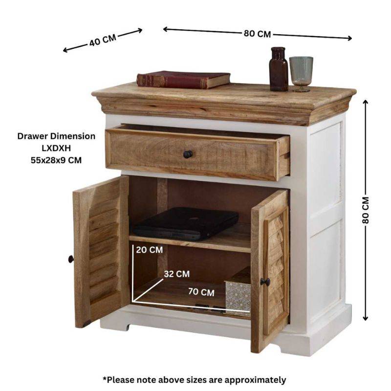 Indian Hub Mango Wood Small Cupboard in White & Natural Colour MW06 - White Tree Furniture