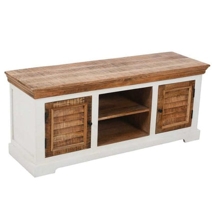 Indian Hub Mango Wood TV Unit 145cm in White & Natural Colour MW05 - White Tree Furniture