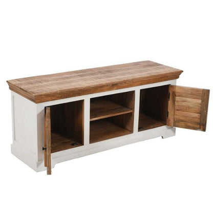 Indian Hub Mango Wood TV Unit 145cm in White & Natural Colour MW05 - White Tree Furniture