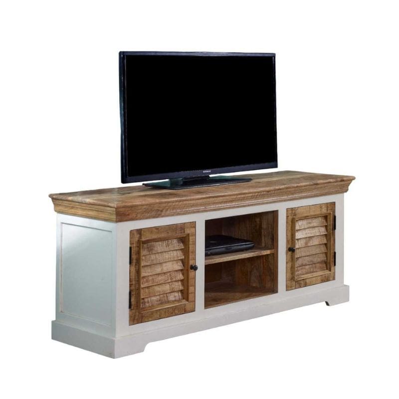 Indian Hub Mango Wood TV Unit 145cm in White & Natural Colour MW05 - White Tree Furniture