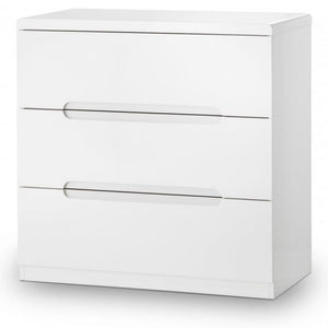 JULIAN BOWEN MANHATTAN High Gloss White 3 Drawer Chest MAN202 - White Tree Furniture