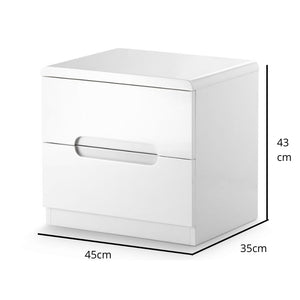 JULIAN BOWEN MANHATTAN High Gloss White 2 Drawer Bedside MAN201 - White Tree Furniture