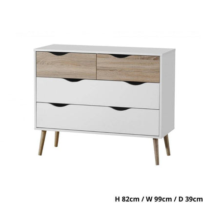 Mapleton 2 Over 2 Chest of Drawers in White & Oak Effect - White Tree Furniture