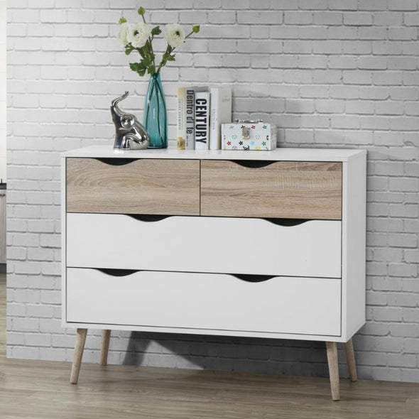 Mapleton 2 Over 2 Chest of Drawers in White & Oak Effect - White Tree Furniture