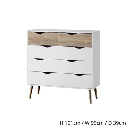 Mapleton 2 Over 3 Chest of Drawers in White & Oak Effect - White Tree Furniture