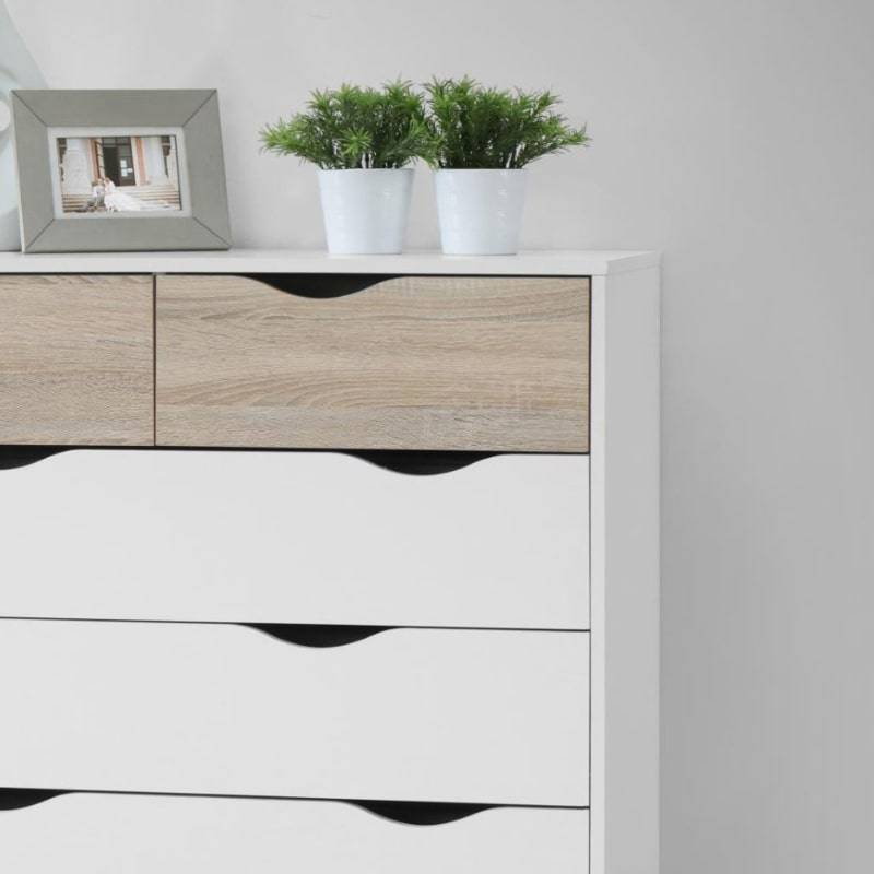 Mapleton 2 Over 3 Chest of Drawers in White & Oak Effect - White Tree Furniture