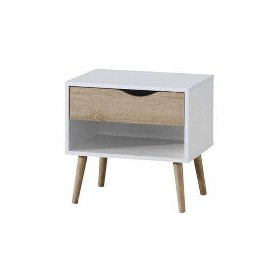 Mapleton Bedside Cabinet in White & Oak Effect - White Tree Furniture