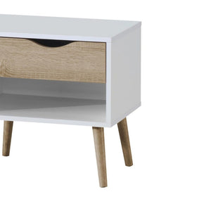 Mapleton Bedside Cabinet in White & Oak Effect - White Tree Furniture