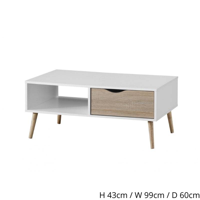 Mapleton Coffee Table White & Oak Effect w/ Rubberwood Legs - White Tree Furniture