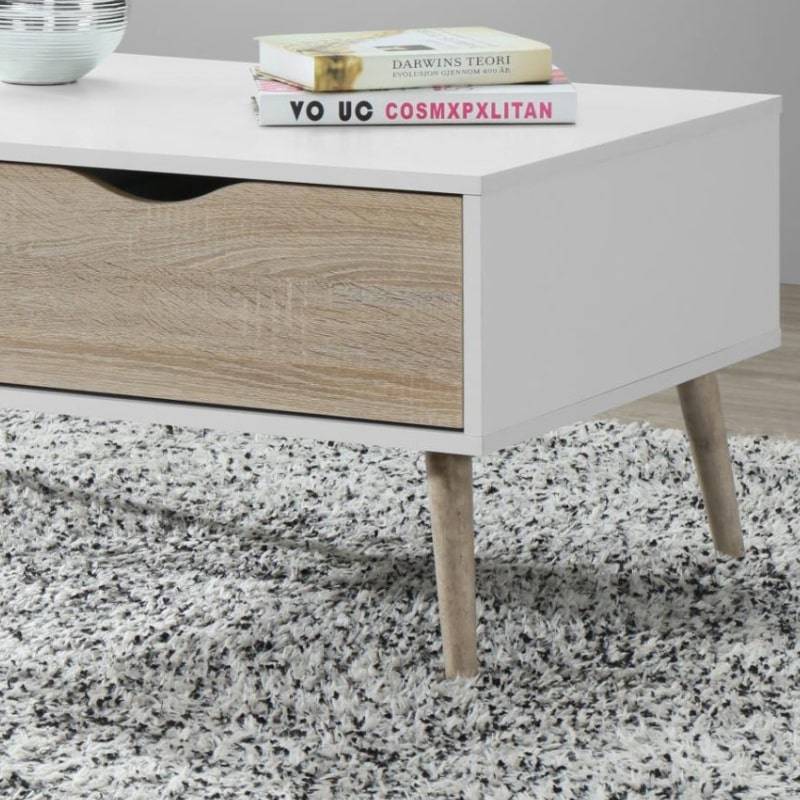 Mapleton Coffee Table White & Oak Effect w/ Rubberwood Legs - White Tree Furniture