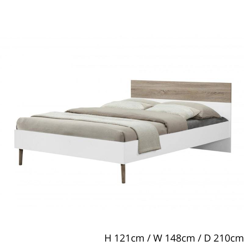 Mapleton Double Bed White & Oak Effect w/ Rubberwood Legs - White Tree Furniture