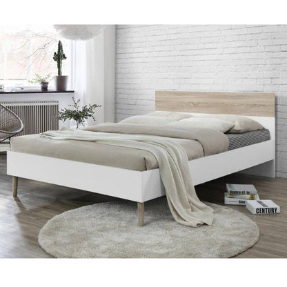 Mapleton Double Bed White & Oak Effect w/ Rubberwood Legs - White Tree Furniture