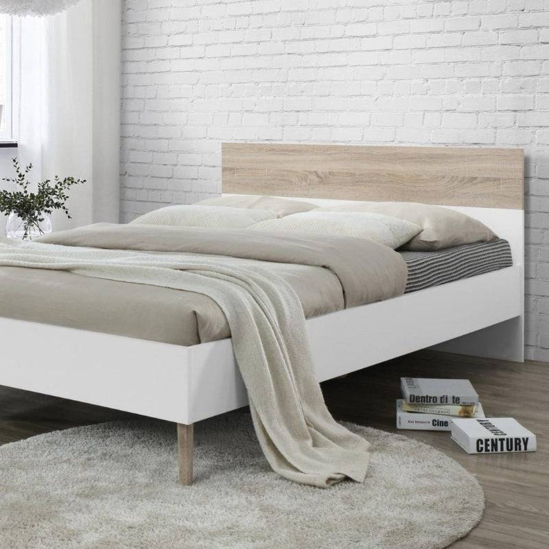 Mapleton King Size Bed in White & Oak Effect - White Tree Furniture