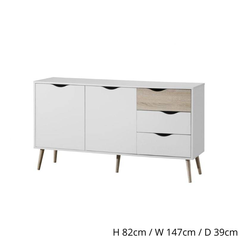 Mapleton Large Sideboard in White w/ Rubberwood Legs - White Tree Furniture