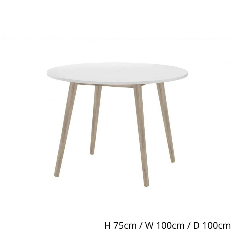 Mapleton Round White Dining Table w/ Rubberwood Legs - White Tree Furniture