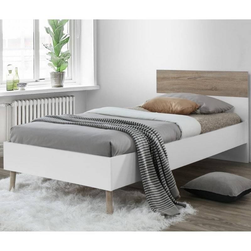 Mapleton Single Bed in White & Oak Effect - White Tree Furniture