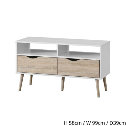 Mapleton Small TV Unit in White & Oak Effect w/ Legs - White Tree Furniture