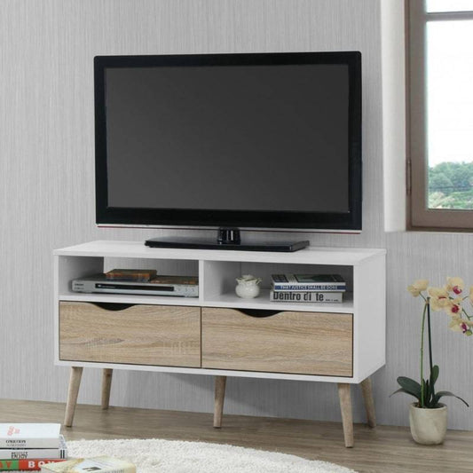 Mapleton Small TV Unit in White & Oak Effect w/ Legs - White Tree Furniture