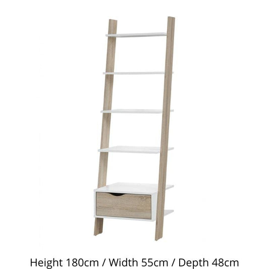 Mapleton Tall Ladder Bookcase in White & Oak Effect - White Tree Furniture