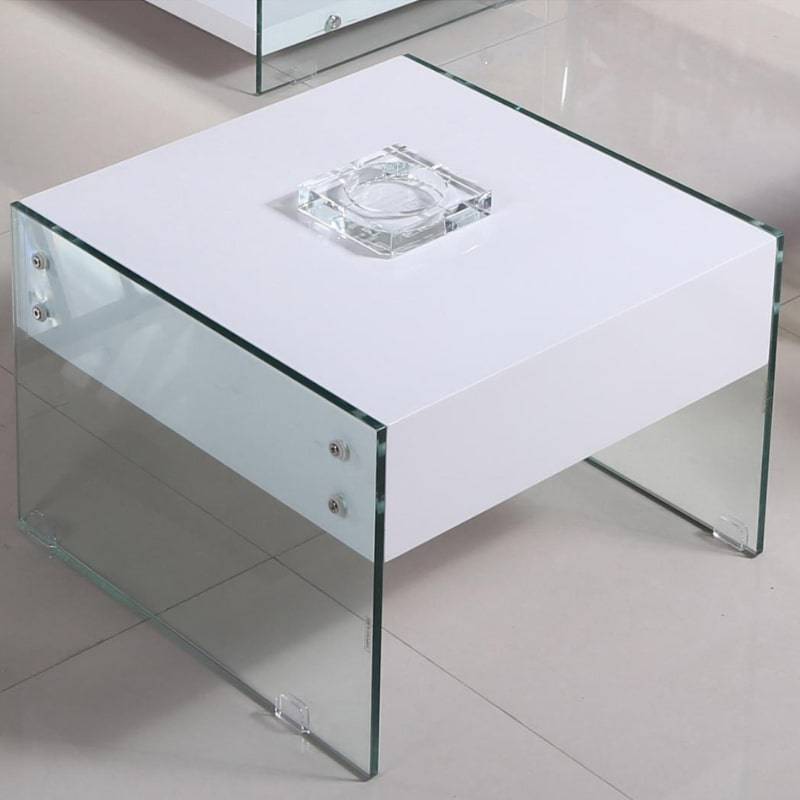 Marco High Gloss White & Glass Lamp Table - White Tree Furniture