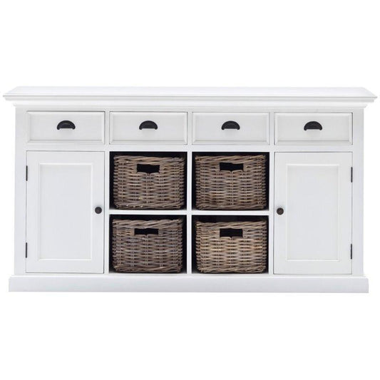 HALIFAX White Sideboard with 4 Rattan Baskets B189 - White Tree Furniture