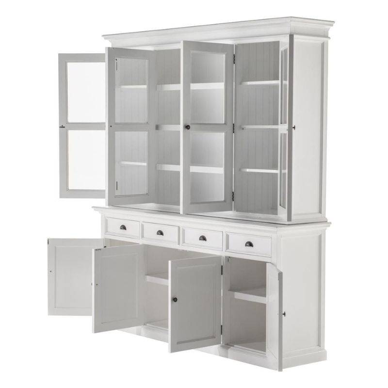 NOVASOLO Halifax Large White Buffet Hutch Unit w/ 4 Glass Doors BCA610 - White Tree Furniture