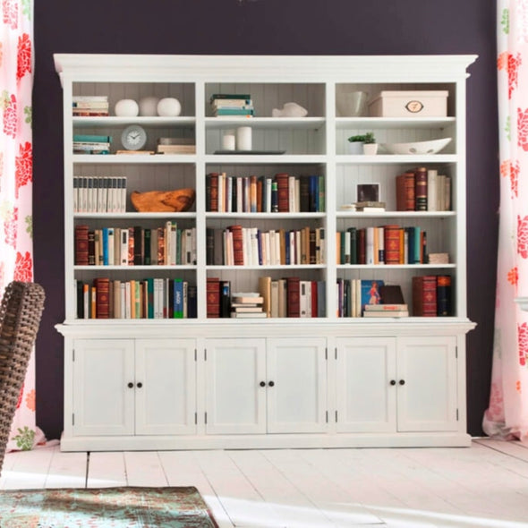 NOVASOLO HALIFAX Extra Large White Bookcase with Cupboards CA614 - White Tree Furniture