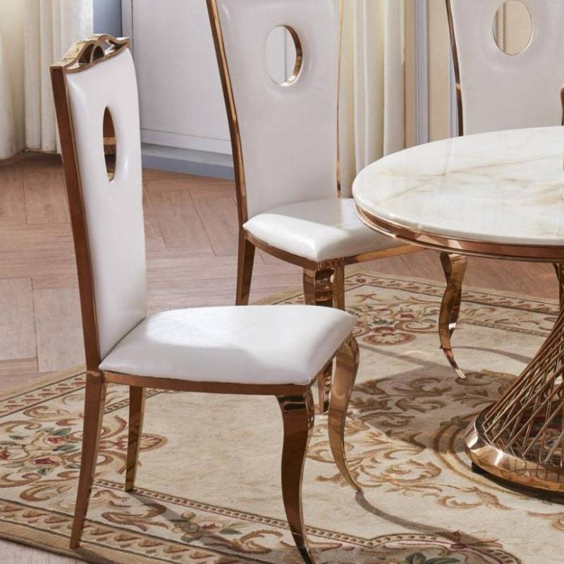 Pescara Set of 2 Dining Chairs in PU & Stainless Steel in Rose Gold Colour - White Tree Furniture