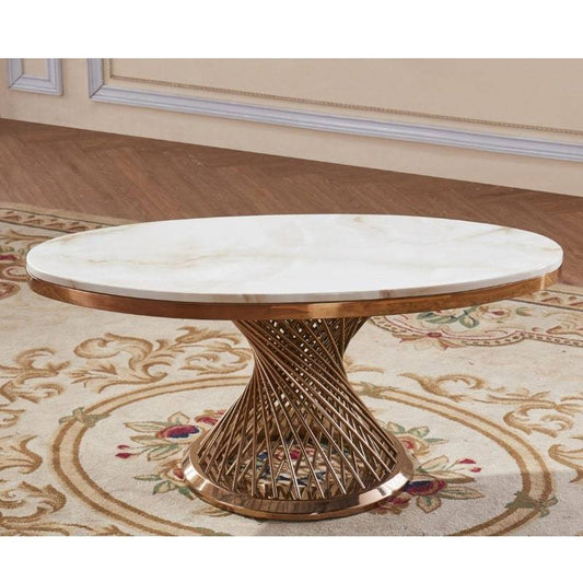 Pescara Marble Oval Coffee Table w/ Stainless Steel Base - White Tree Furniture