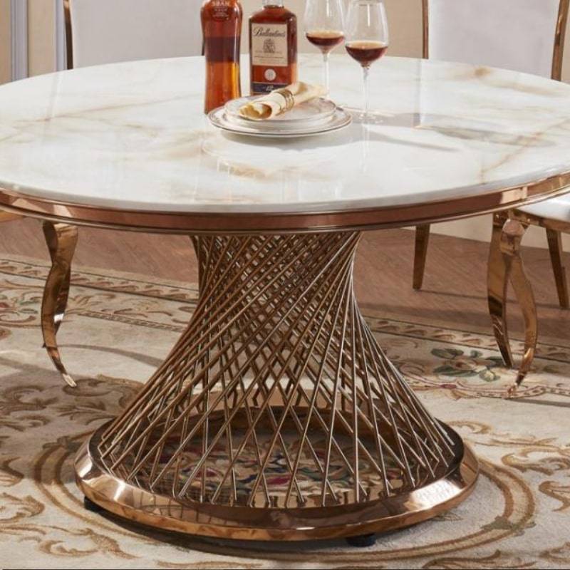 Pescara Marble Round Dining Table w/ Stainless Steel Base - White Tree Furniture