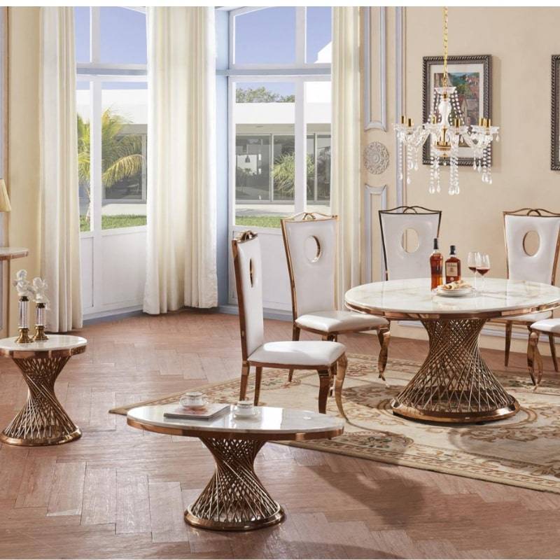 Pescara Set of 2 Dining Chairs in PU & Stainless Steel in Rose Gold Colour - White Tree Furniture