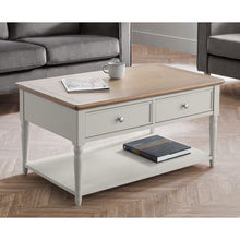 PROVENCE Grey Lacquer 2 Drawer Coffee Table with Limed Oak Effect Top PRO105 - White Tree Furniture