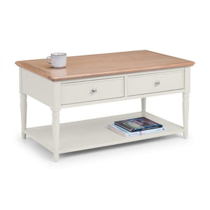 PROVENCE Grey Lacquer 2 Drawer Coffee Table with Limed Oak Effect Top PRO105 - White Tree Furniture