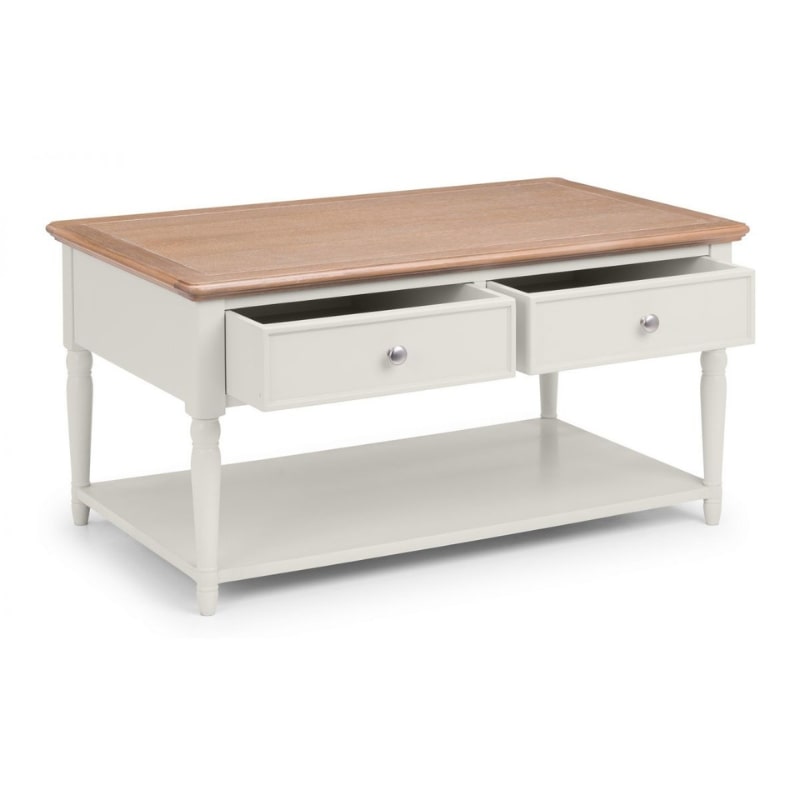 PROVENCE Grey Lacquer 2 Drawer Coffee Table with Limed Oak Effect Top PRO105 - White Tree Furniture