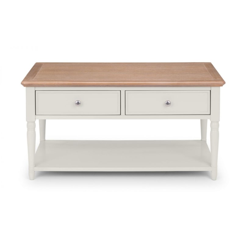 PROVENCE Grey Lacquer 2 Drawer Coffee Table with Limed Oak Effect Top PRO105 - White Tree Furniture