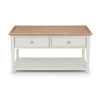 PROVENCE Grey Lacquer 2 Drawer Coffee Table with Limed Oak Effect Top PRO105 - White Tree Furniture