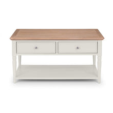 PROVENCE Grey Lacquer 2 Drawer Coffee Table with Limed Oak Effect Top PRO105 - White Tree Furniture