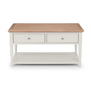 PROVENCE Grey Lacquer 2 Drawer Coffee Table with Limed Oak Effect Top PRO105 - White Tree Furniture