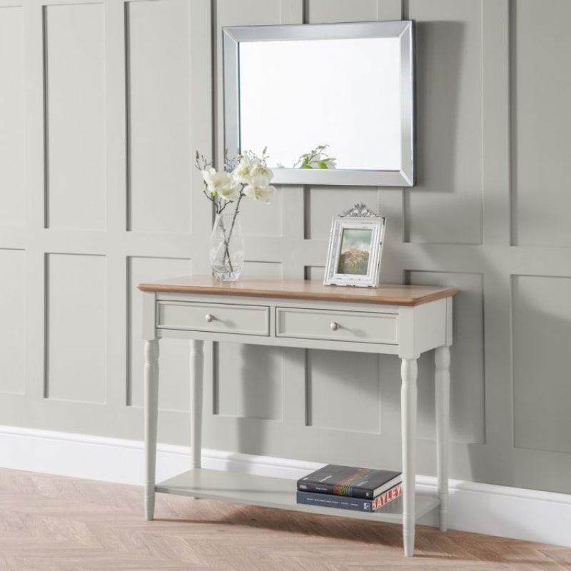 PROVENCE Grey Lacquer Hallway Console Table w/ Limed Oak Effect Top