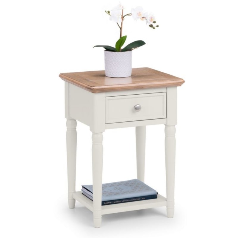 JULIAN BOWEN PROVENCE Grey Lacquer 1 Drawer Lamp Table with Limed Oak Effect Top PRO104 - White Tree Furniture