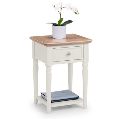 JULIAN BOWEN PROVENCE Grey Lacquer 1 Drawer Lamp Table with Limed Oak Effect Top PRO104 - White Tree Furniture