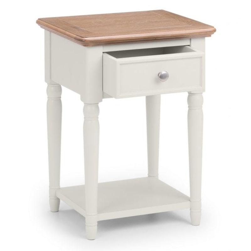 JULIAN BOWEN PROVENCE Grey Lacquer 1 Drawer Lamp Table with Limed Oak Effect Top PRO104 - White Tree Furniture