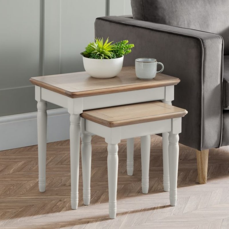 PROVENCE Grey Lacquer Nest of Tables w/ Limed Oak Effect Top PRO107 - White Tree Furniture