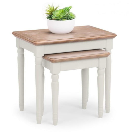 PROVENCE Grey Lacquer Nest of Tables w/ Limed Oak Effect Top PRO107 - White Tree Furniture