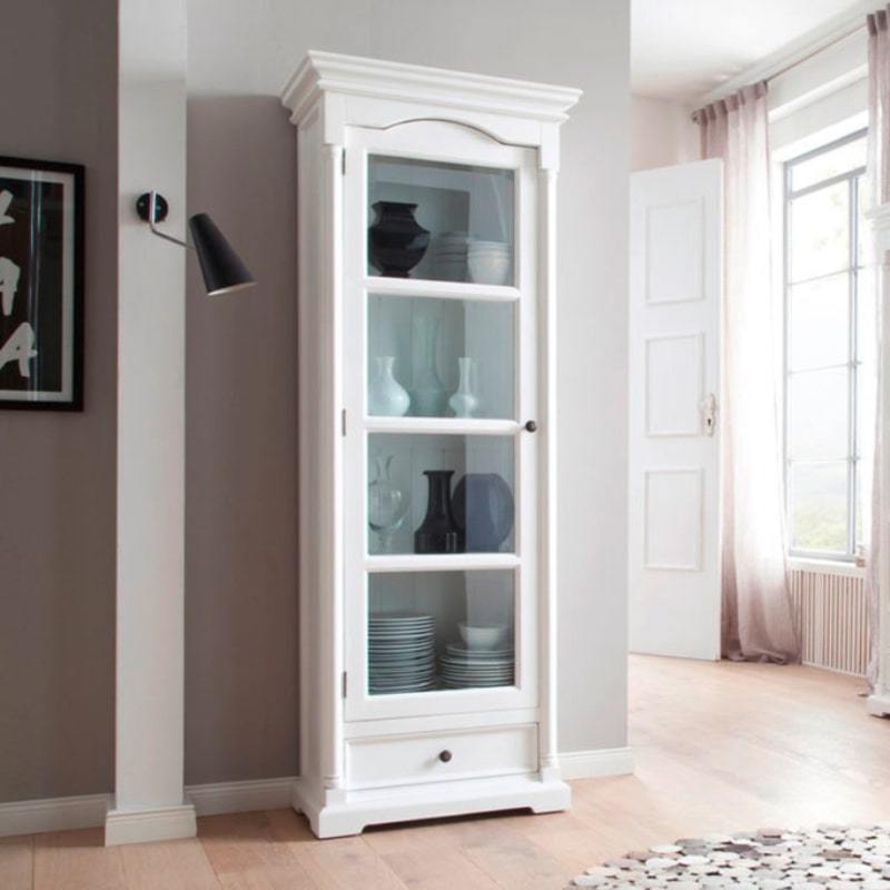 Provence White Painted Glass Cabinet with Low Drawer - White Tree Furniture