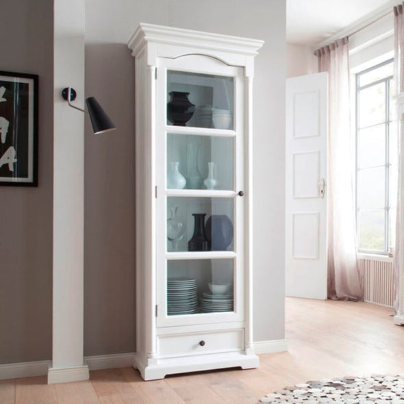 Provence White Painted Glass Cabinet with Low Drawer - White Tree Furniture